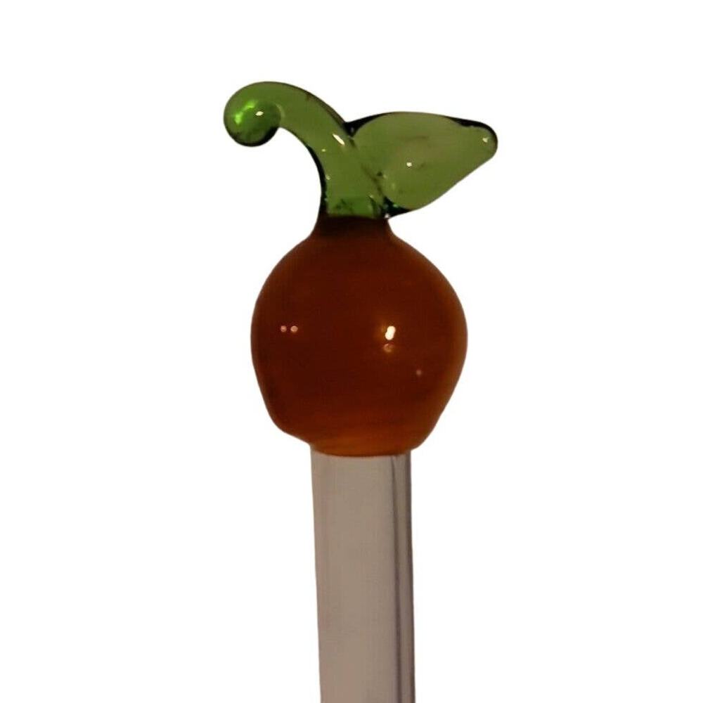 Hand-Blown Art Glass 8.5" SWIZZLE Stick margarita TIKI bar mixed drink ORANGE